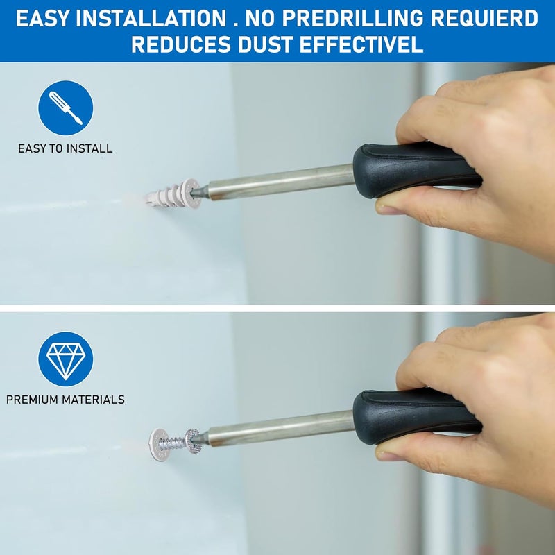 Vmuter Self Drilling Drywall Anchors, 3 Size 114PCS Heavy Duty Dry Wall Anchors and Screws Kit for Hanging Sheetrock, 57 Self-Tapping Plastic Drywall Hangers and 57 Sheet Rock Screws-50/75/95 Lbs - Image 4